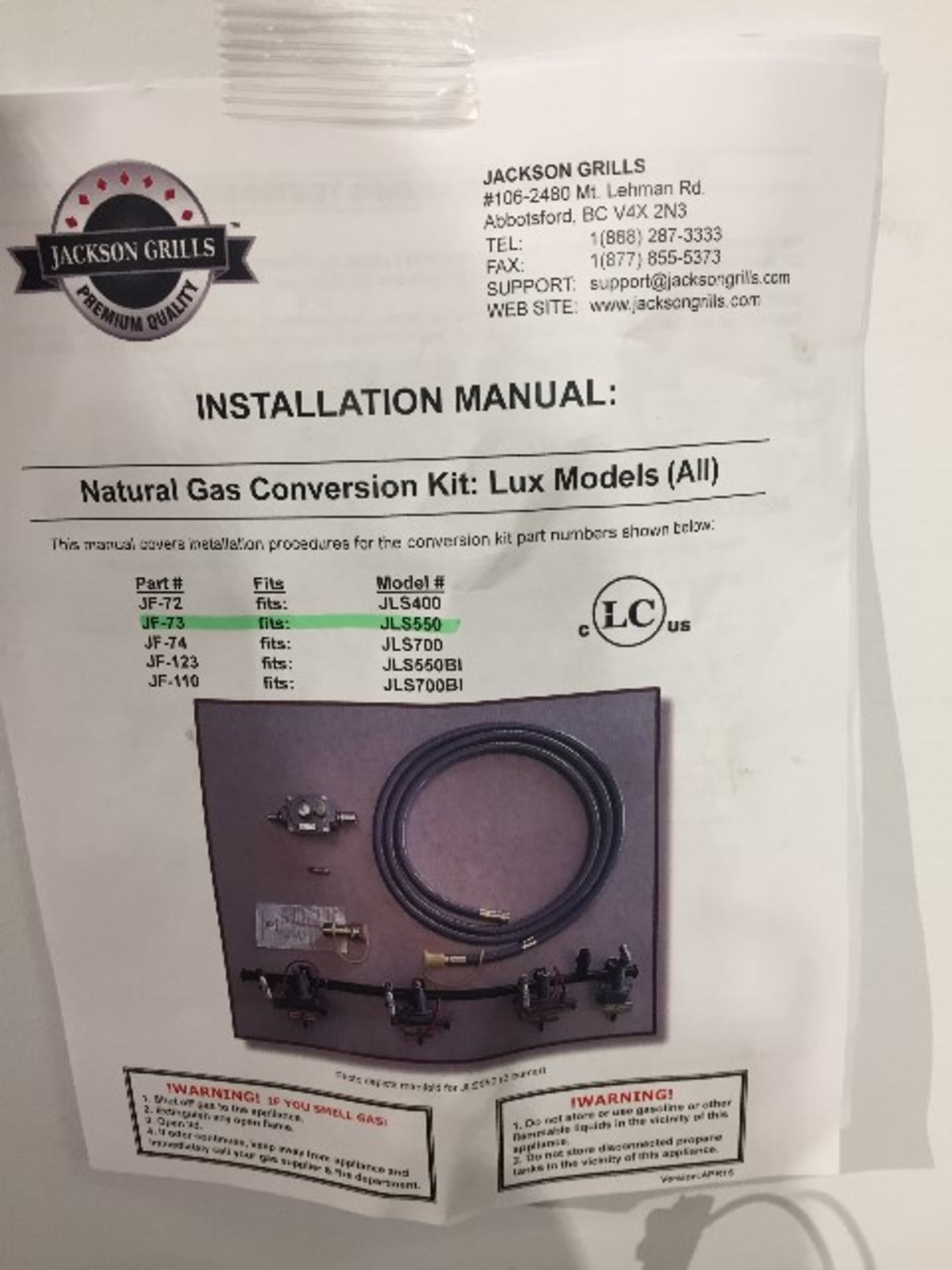 Jackson Grills JF-73 & JF-112 conversion kit from propane to natural gas, 2 pcs (Lot) - Image 2 of 2