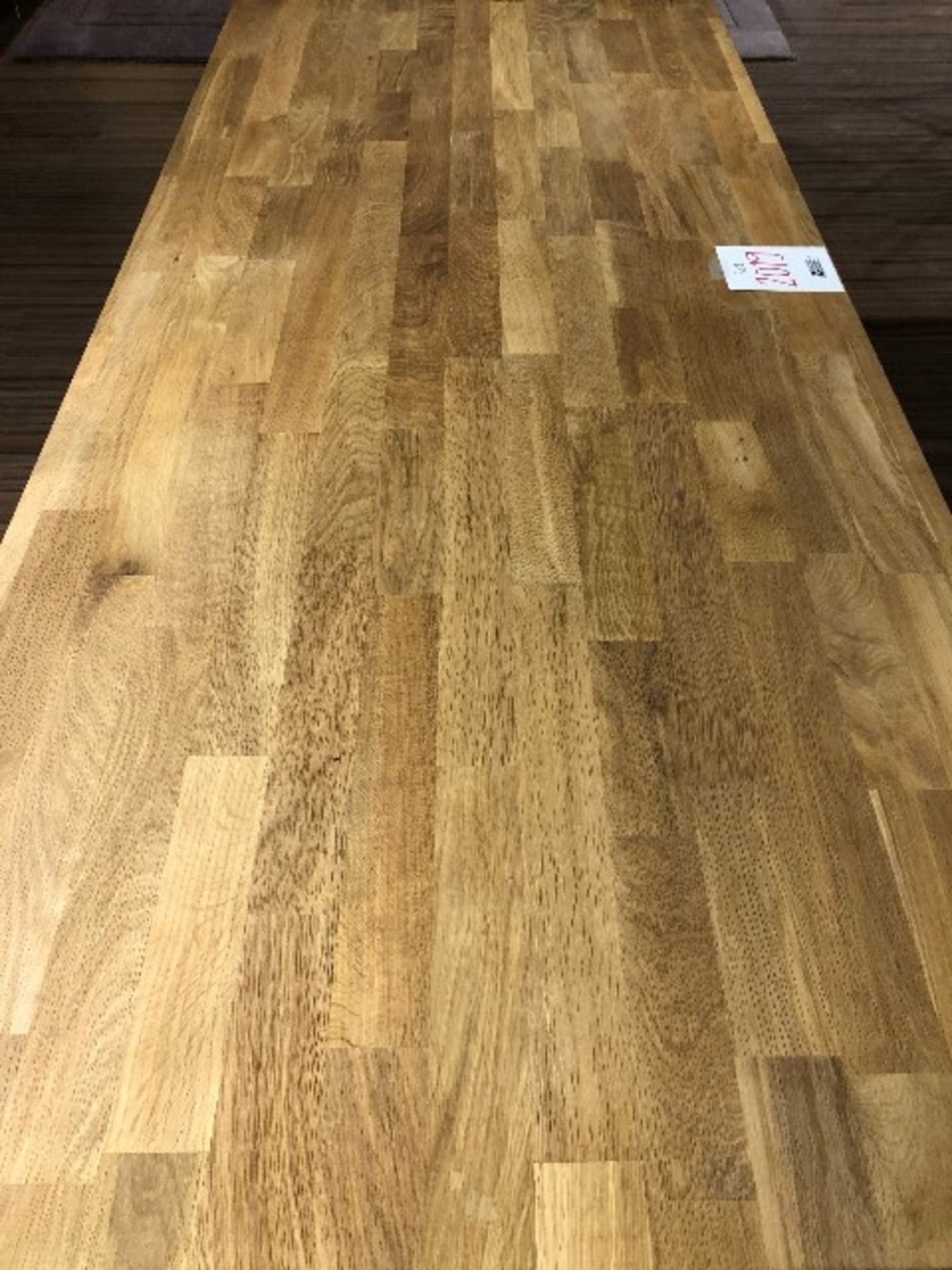 Butcher block style table w/metal base, 82”x35”x29” - Image 3 of 3