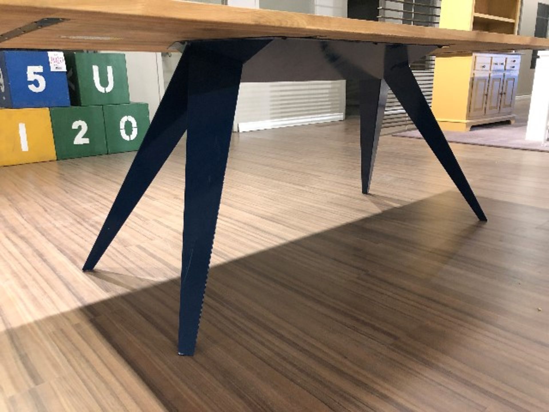 Butcher block style table w/metal base, 82”x35”x29” - Image 2 of 3
