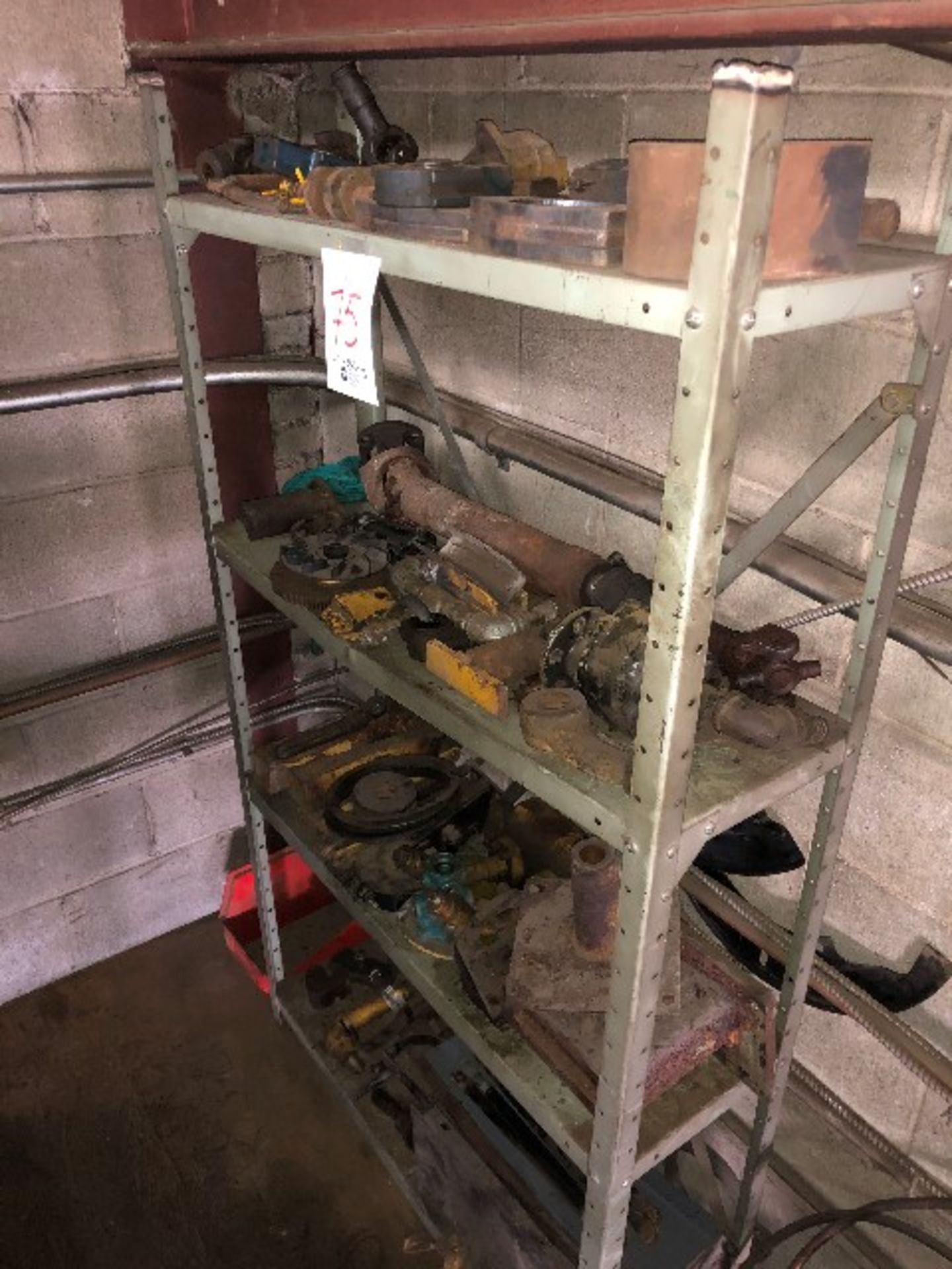 Assorted parts on 4 shelves w/rack, etc... (Lot)