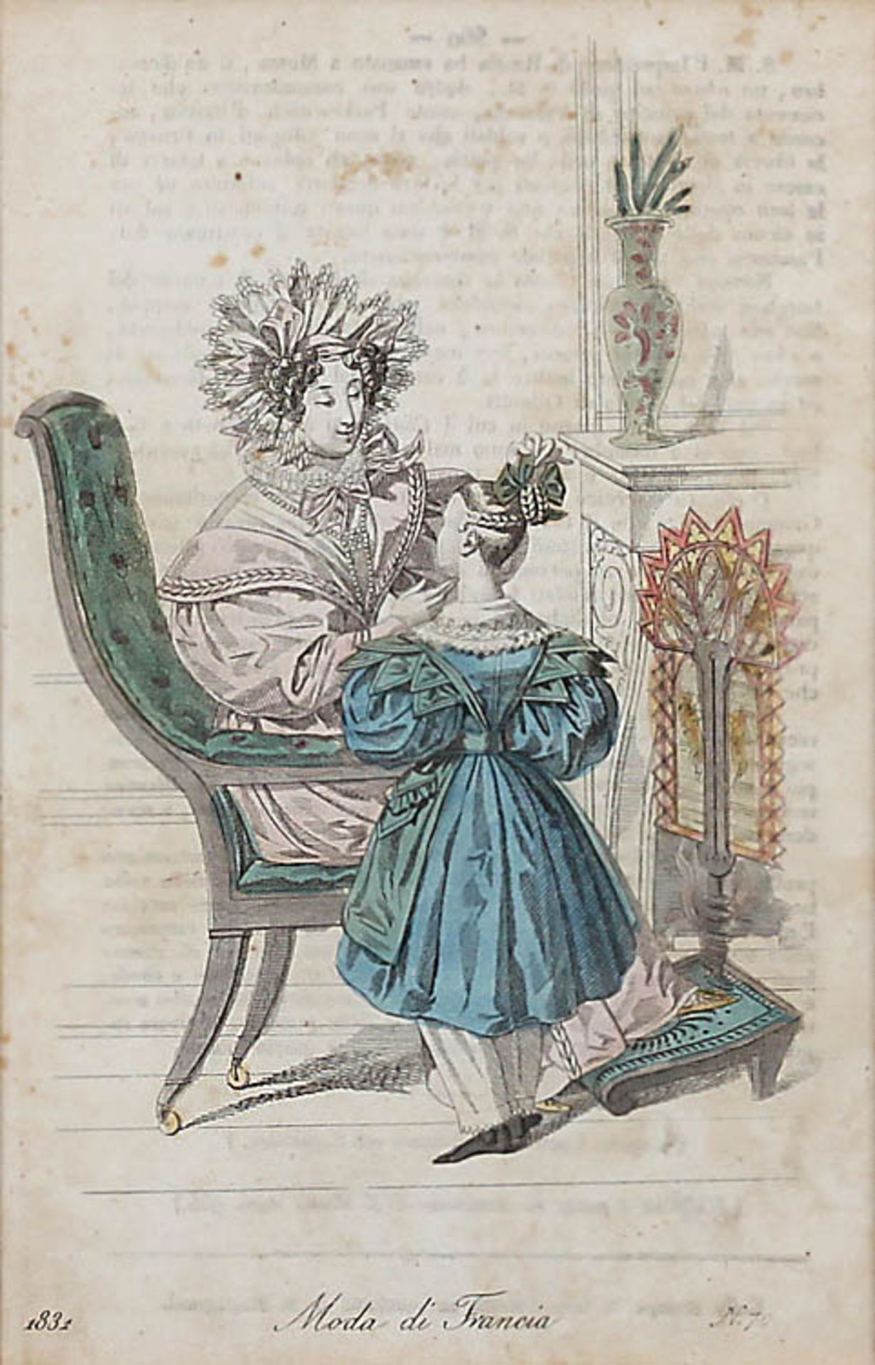 Vier col. Modestiche19. Jh..Anschauliche Darstellungen italienischer und französischer Damenmode. - Bild 3 aus 4