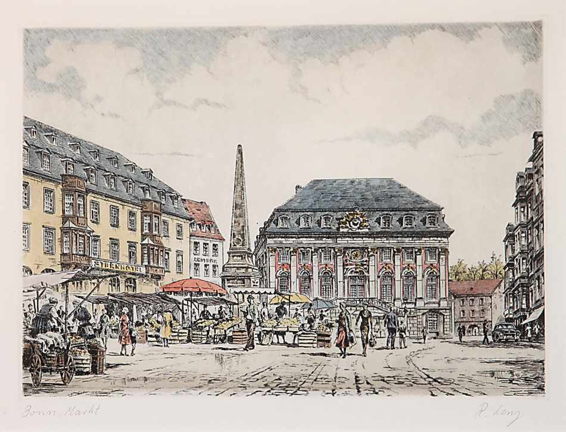 Lenz, R.Mitte 20. Jh..Bonn Markt.Farbradierung, re. u. handsign. R. Lenz, betit.. 19,6 x 27,7 cm.