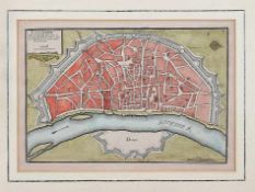 Altcol. Kupferstich18. Jh..Cologne.Stadtplan von Köln aus der Vogelperspektive. Paris 1705. 22,7 x