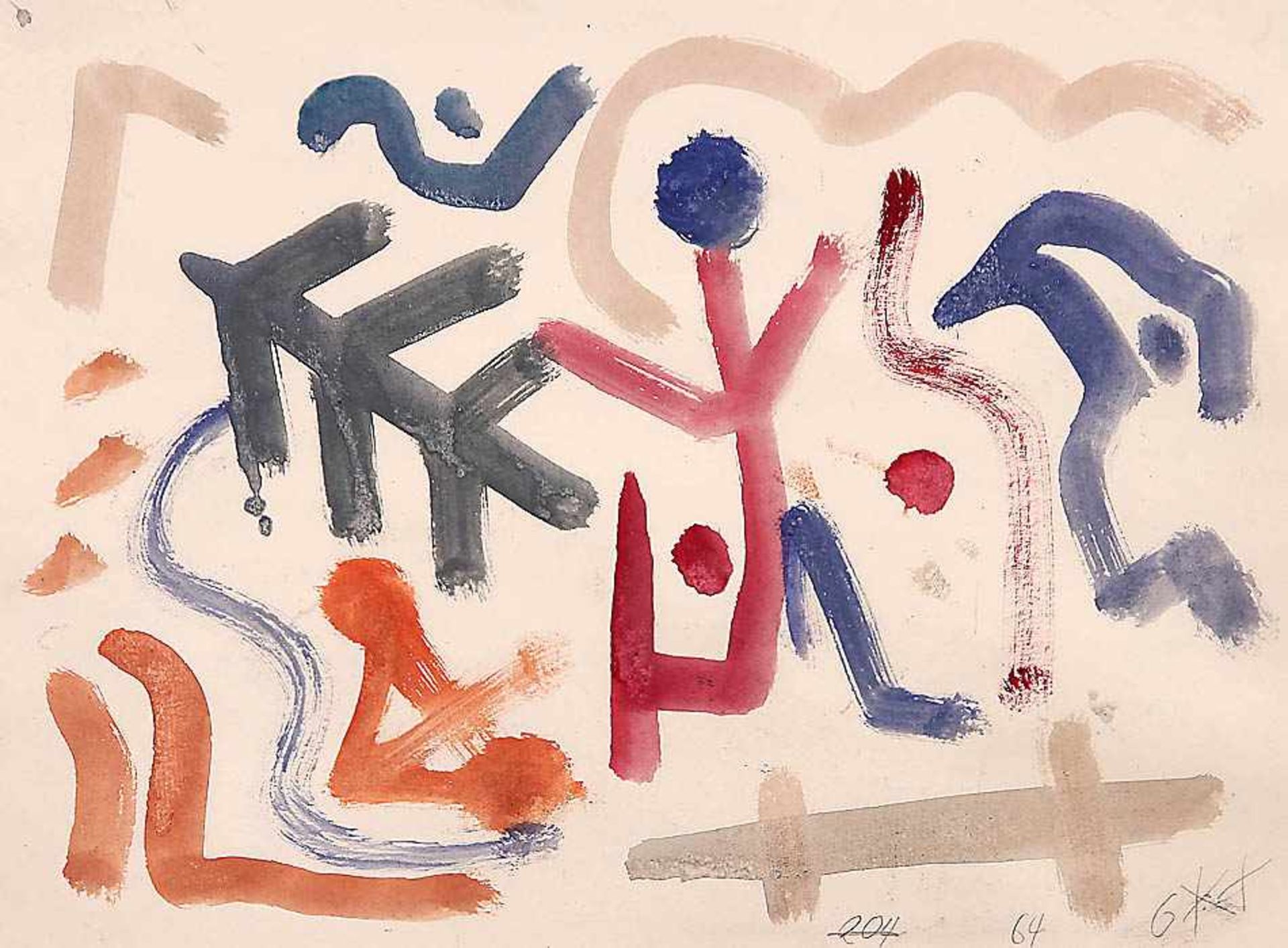 Penck, A. R., recte Ralf Winkler(?)1939 Dresden - 2017 Zürich.Zwei Figurenkompositionen.Re. u. mit