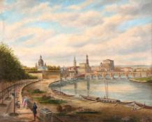 Anonymer Maler19. Jh..Ansicht von Dresden.Öl/Lwd., 71 x 87,5 cm; im unteren Bildbereich mehrere