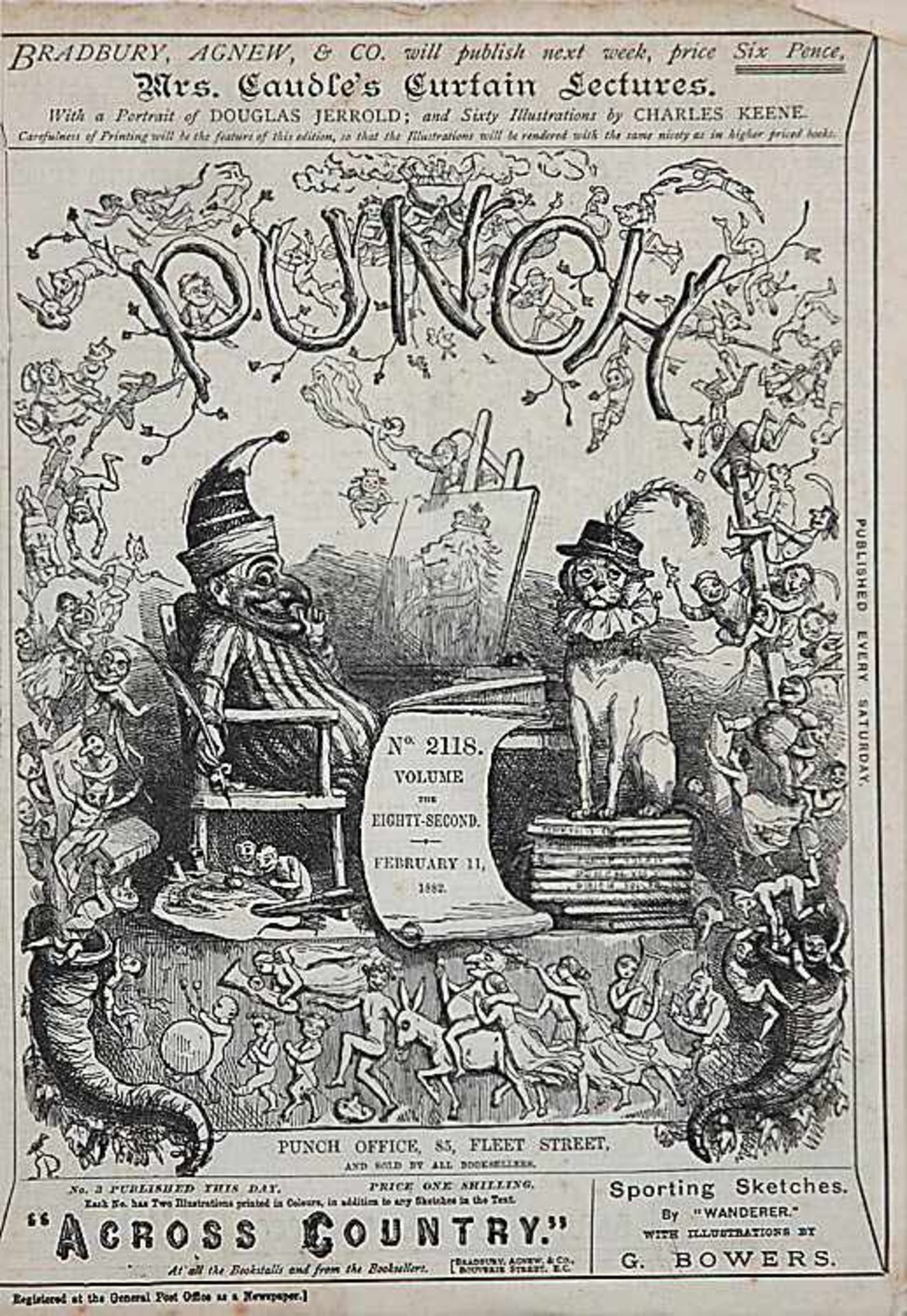 Zeitschriftenseite"Punch", Nr. 2118 vom 11. Februar 1882. Ca. 28,5 x 19,8 cm (Bildausschnitt).