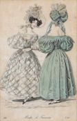 Vier col. Modestiche19. Jh..Anschauliche Darstellungen italienischer und französischer Damenmode.