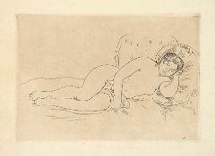 Renoir, Pierre-AugusteSchlafendes Mädchen.Orig.Radierung. 13,5 x 19,3 cm. Bl. lei. gebräunt, Bl.