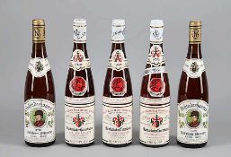 5 Flaschen Weißwein0,75 l. 2 x 1976er Wallhäuser Pfarrgarten, Silvaner Spätlese, Weingut Schlink,