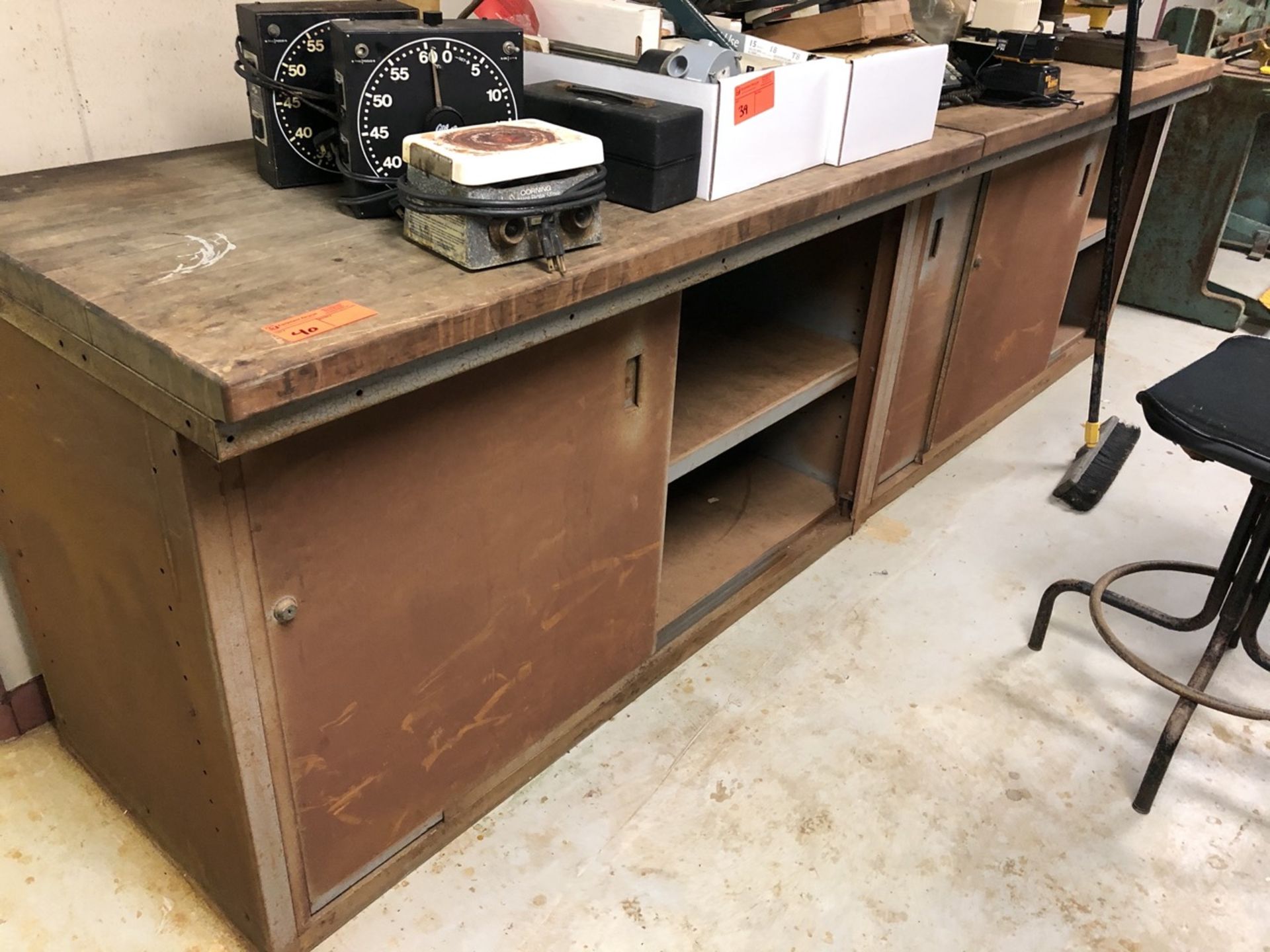 2 Wood Top Work Tables with Metal Cabinets 36"X 60"