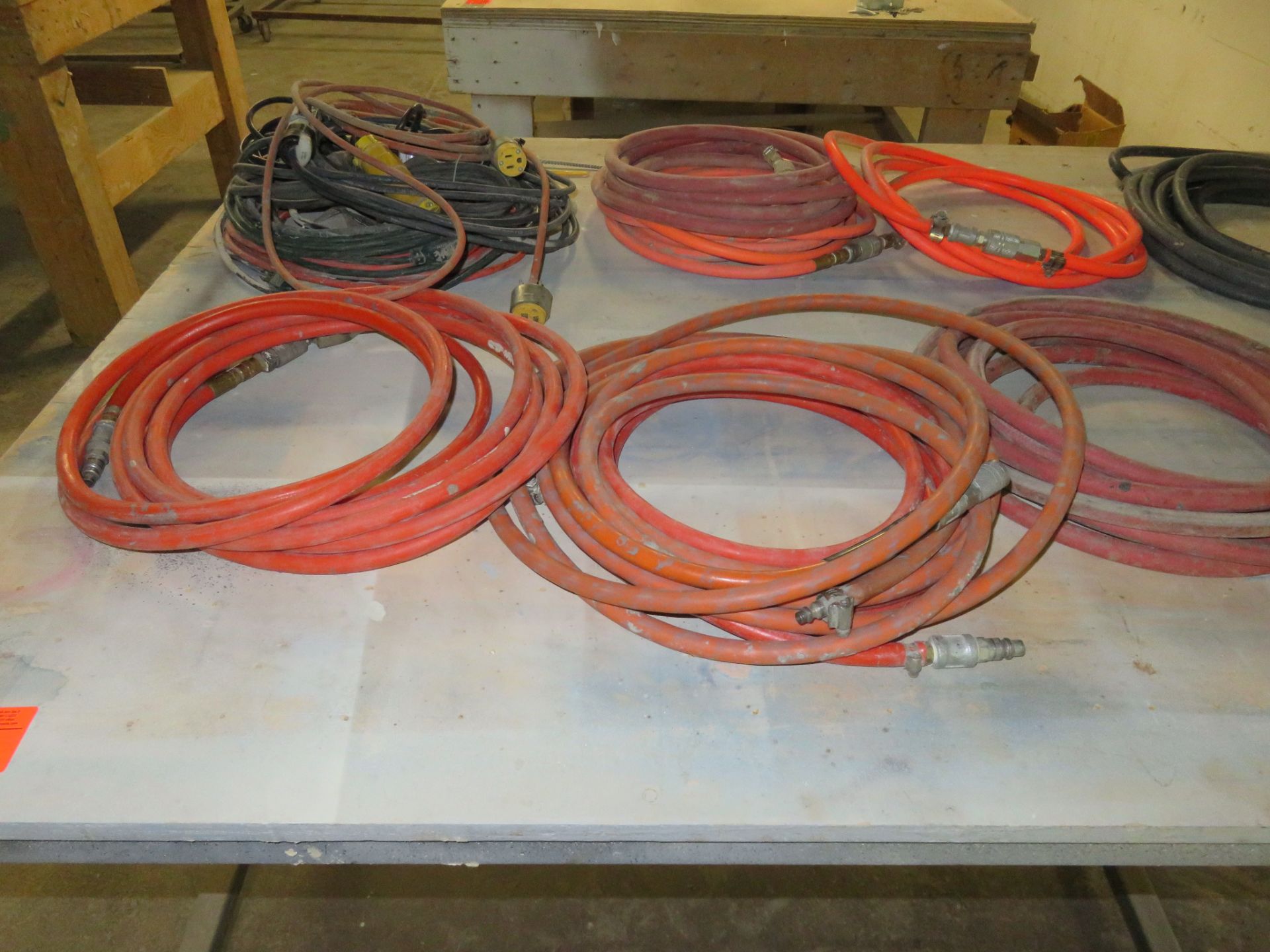 Welded Work Table approx 4'x8' & Hoses Lot - Image 2 of 4