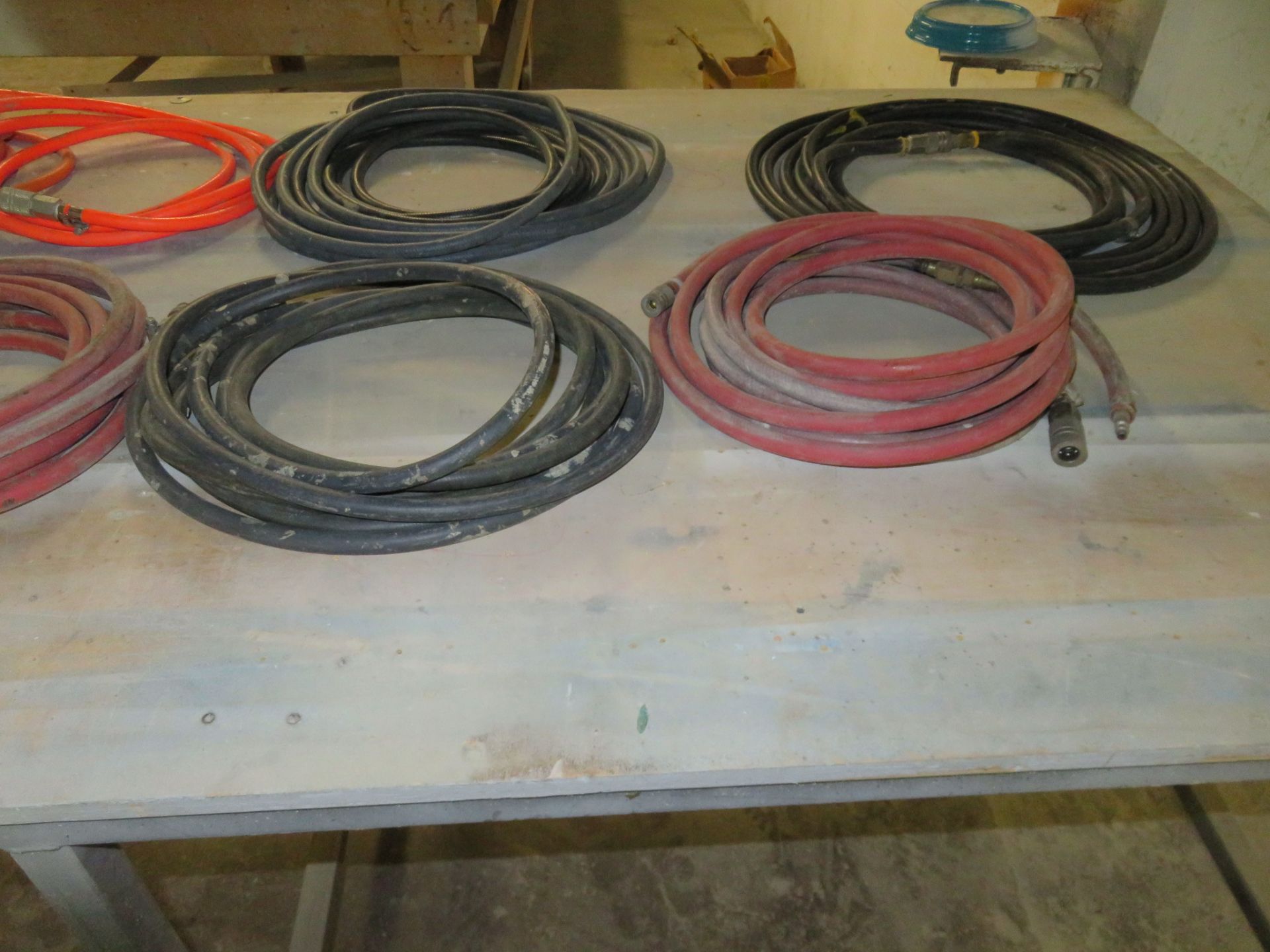 Welded Work Table approx 4'x8' & Hoses Lot - Image 3 of 4