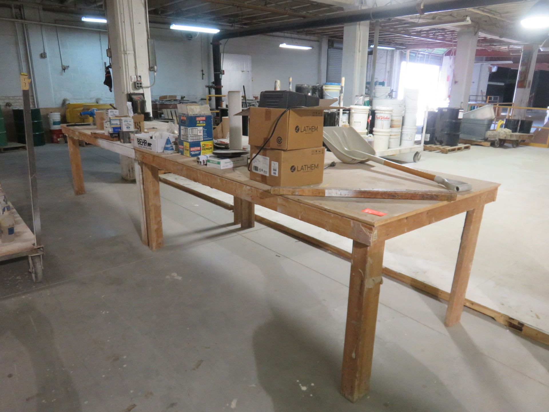Heavy Duty Wooden Worktables w/ Contents approx. 96"x 48"x 37"
