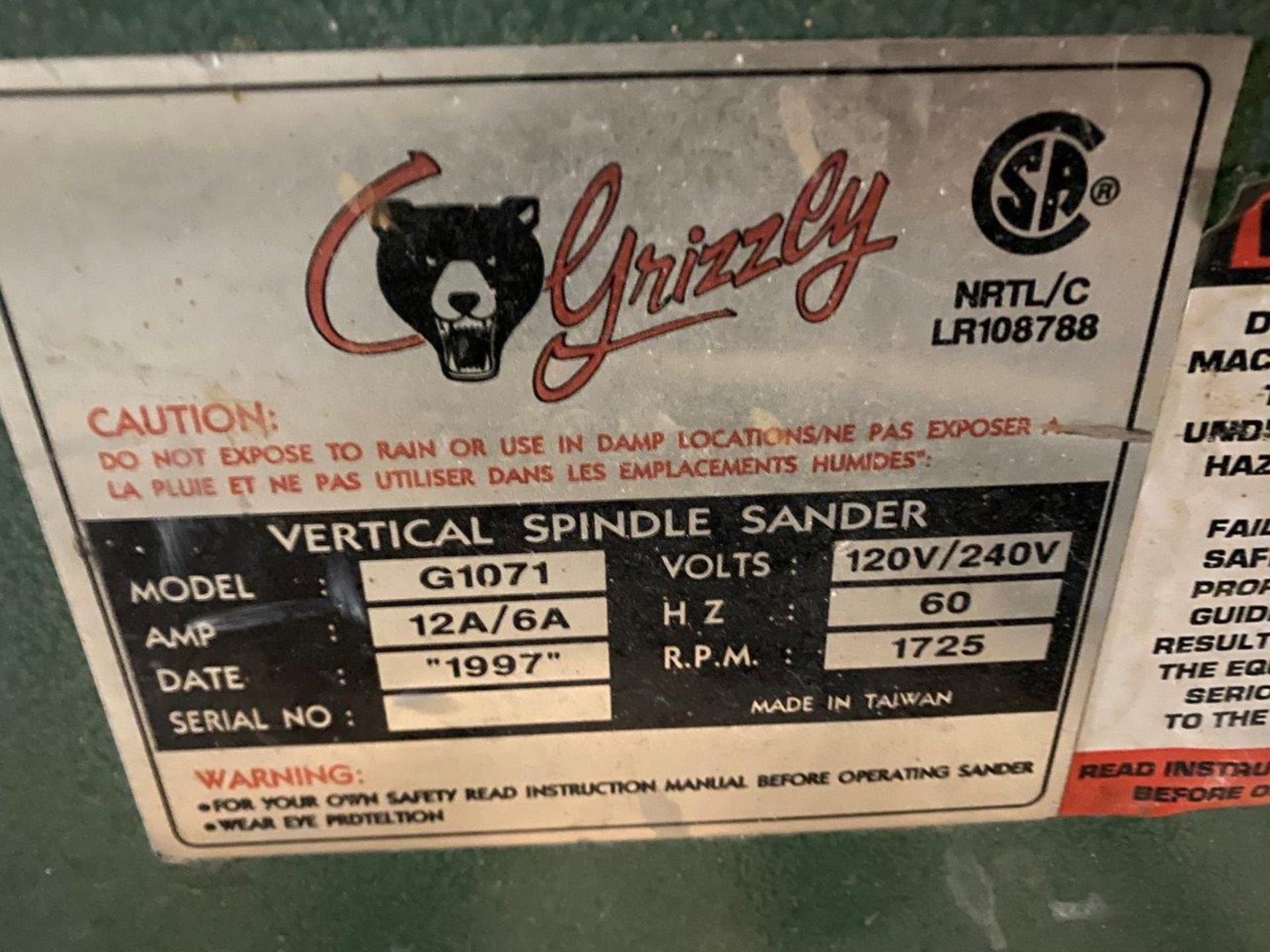 Grizzly Vertical Spindle Sander G1071 - Image 5 of 6