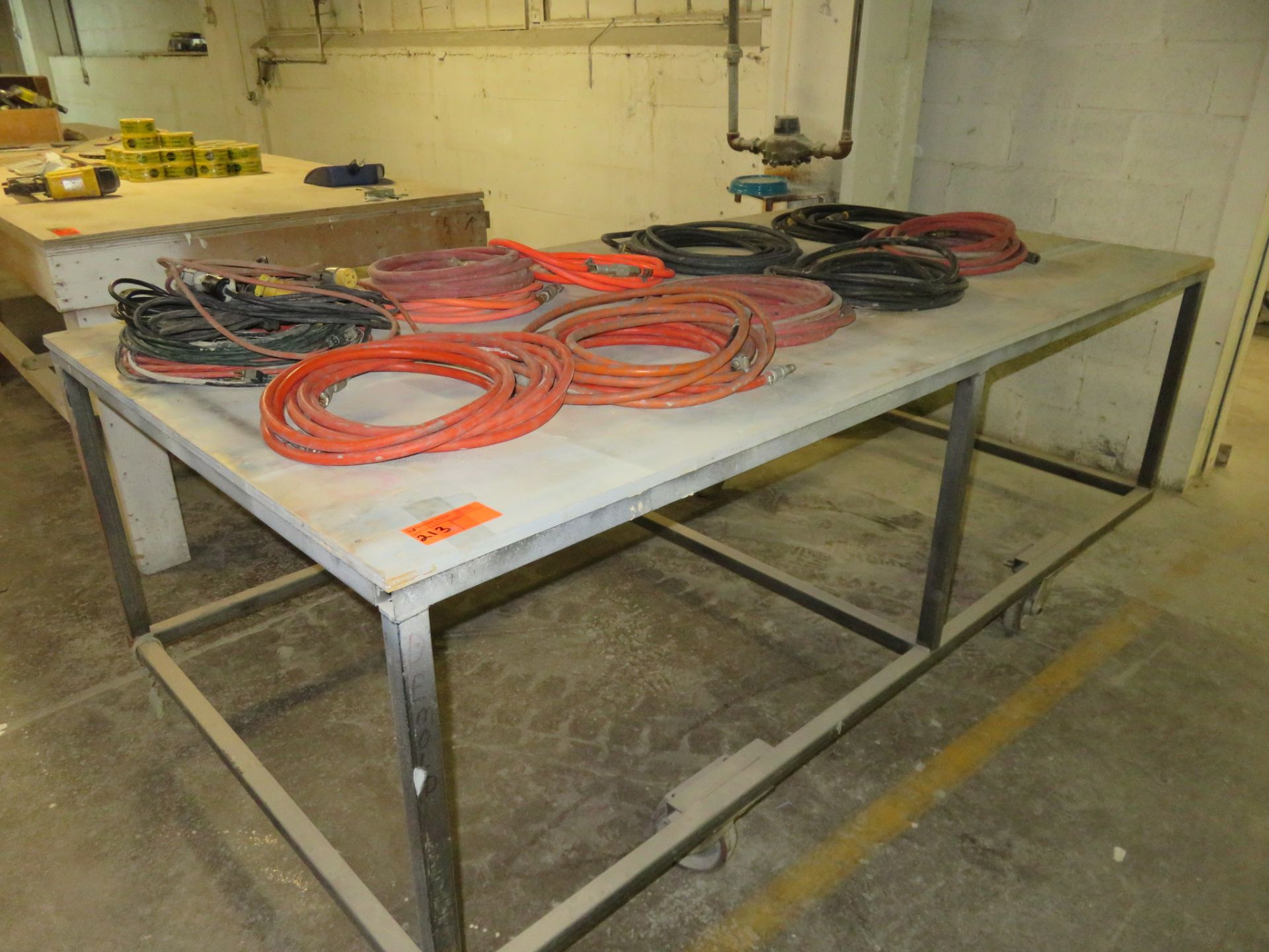 Welded Work Table approx 4'x8' & Hoses Lot