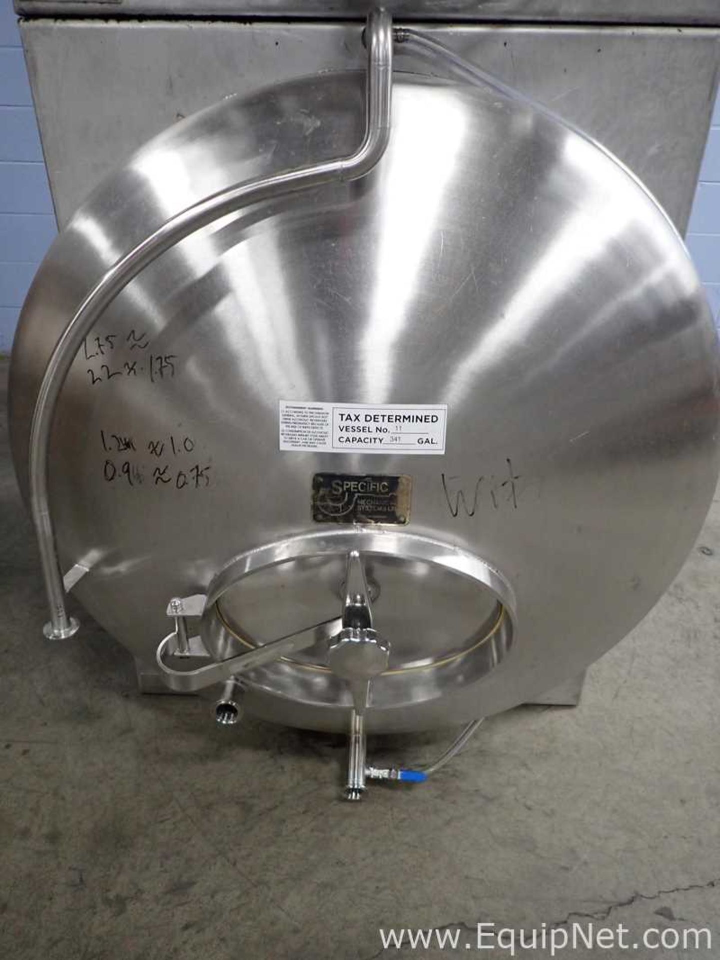 Specific Mechanical 341 Gallon Stainless Steel Brewing Tank