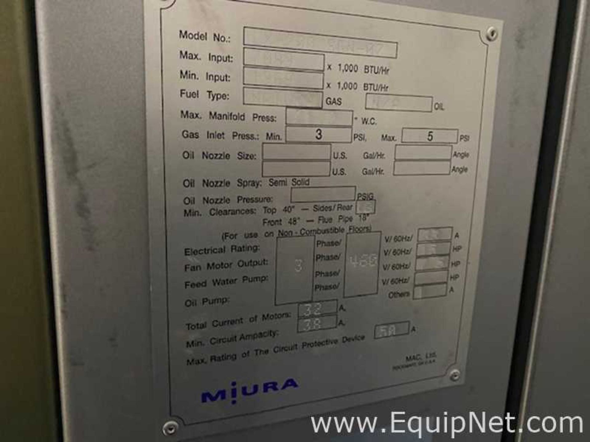 Unused Miura Co., LTD LX-200 SGN-07 Boiler Rated 388 Sq. Ft. - Image 3 of 4