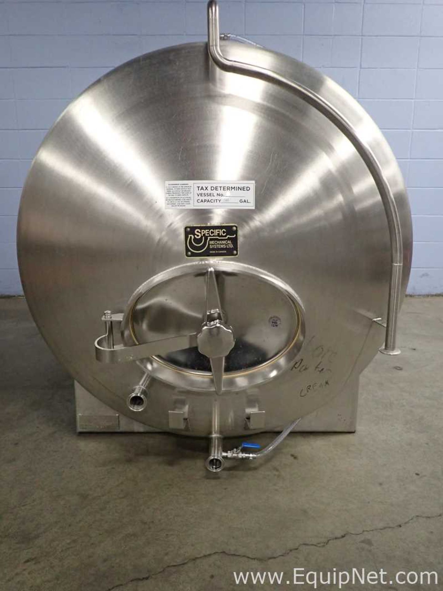 Specific Mechanical 341 Gallon Stainless Steel Brewing Tank