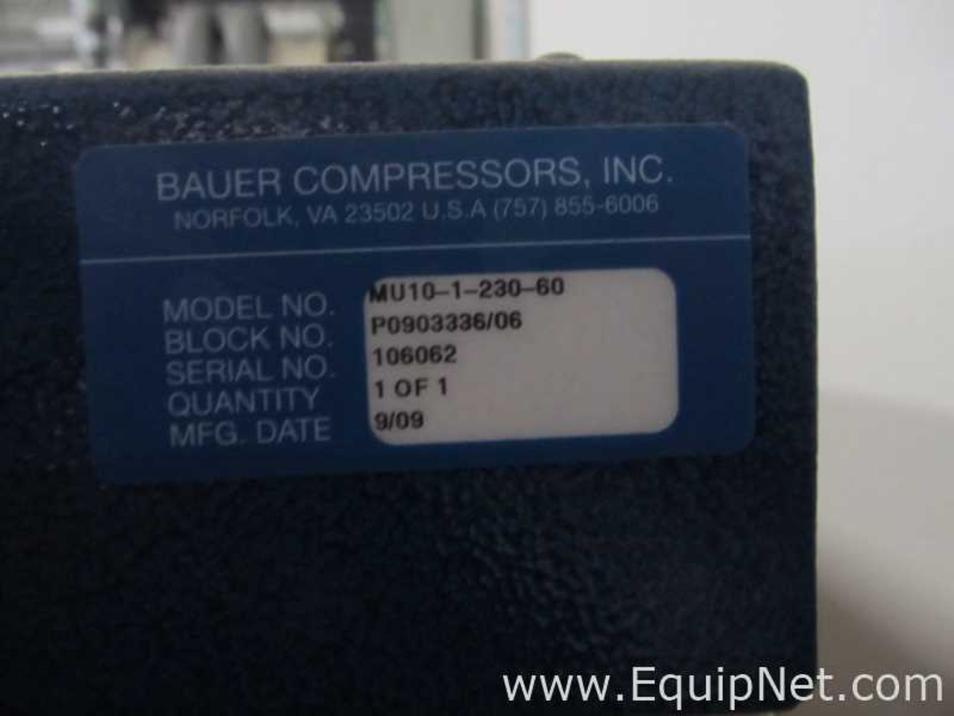 Bauer Compressors Mini Unicus MU10 High Pressure Breathing Air Compressor - Image 6 of 6