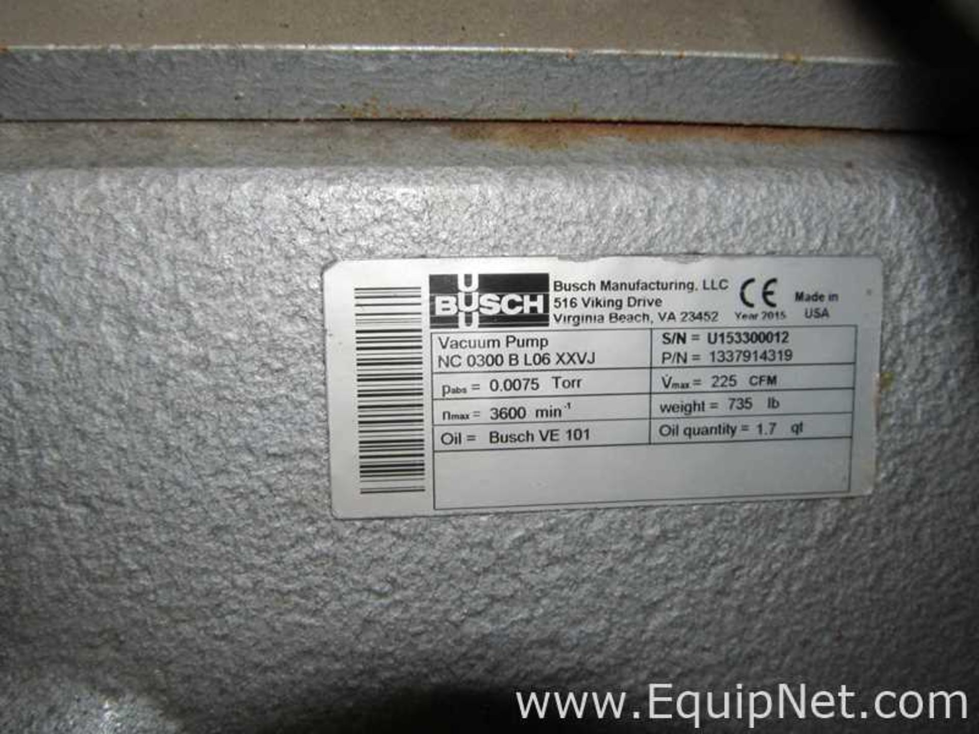 Busch NC 0300 B L06 XXVJ Vacuum Pump Skid - Image 3 of 3