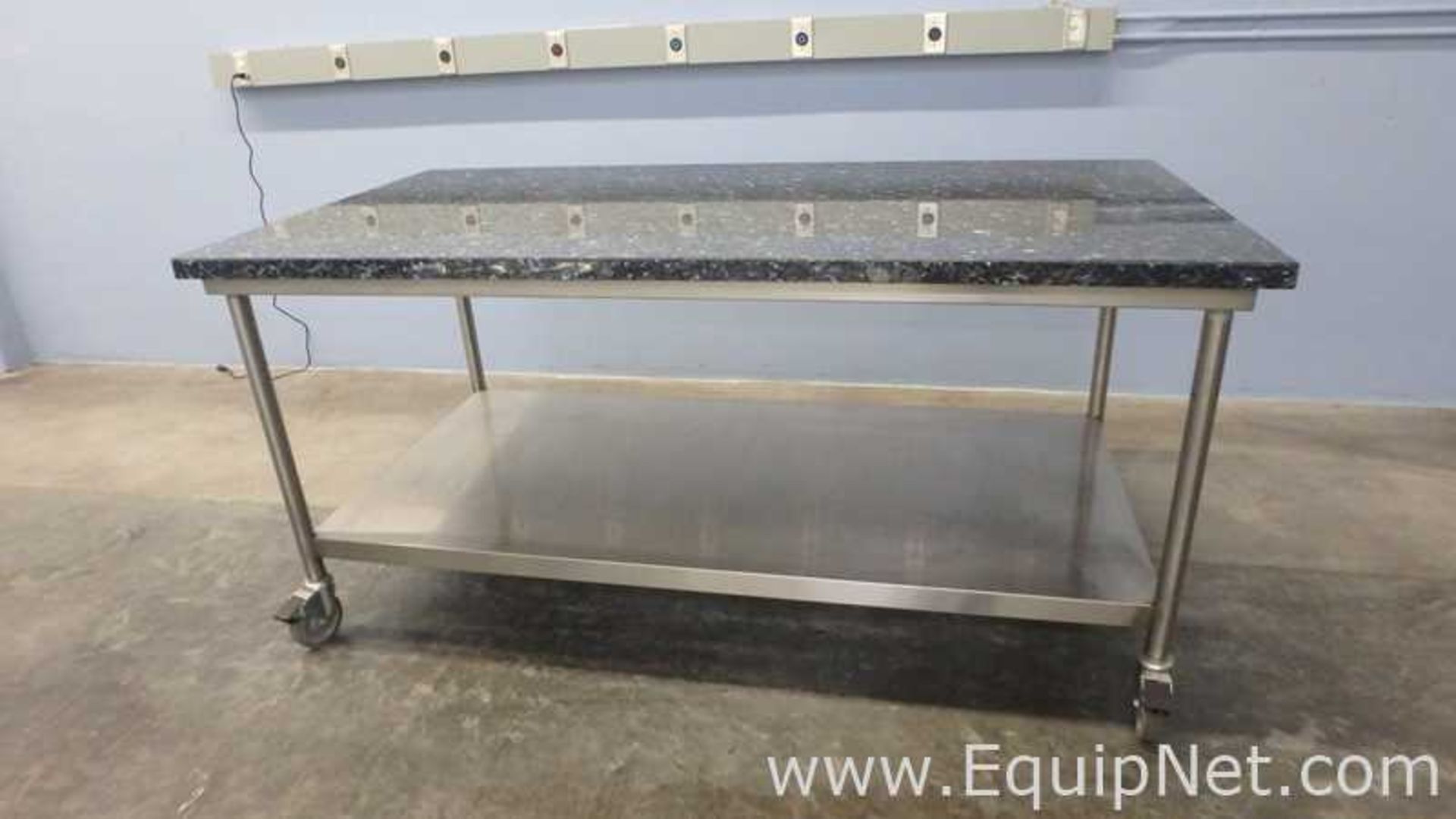 Lot of 3 Granite Top Stainless Steel Work Tables 75in x 39in - Image 2 of 9