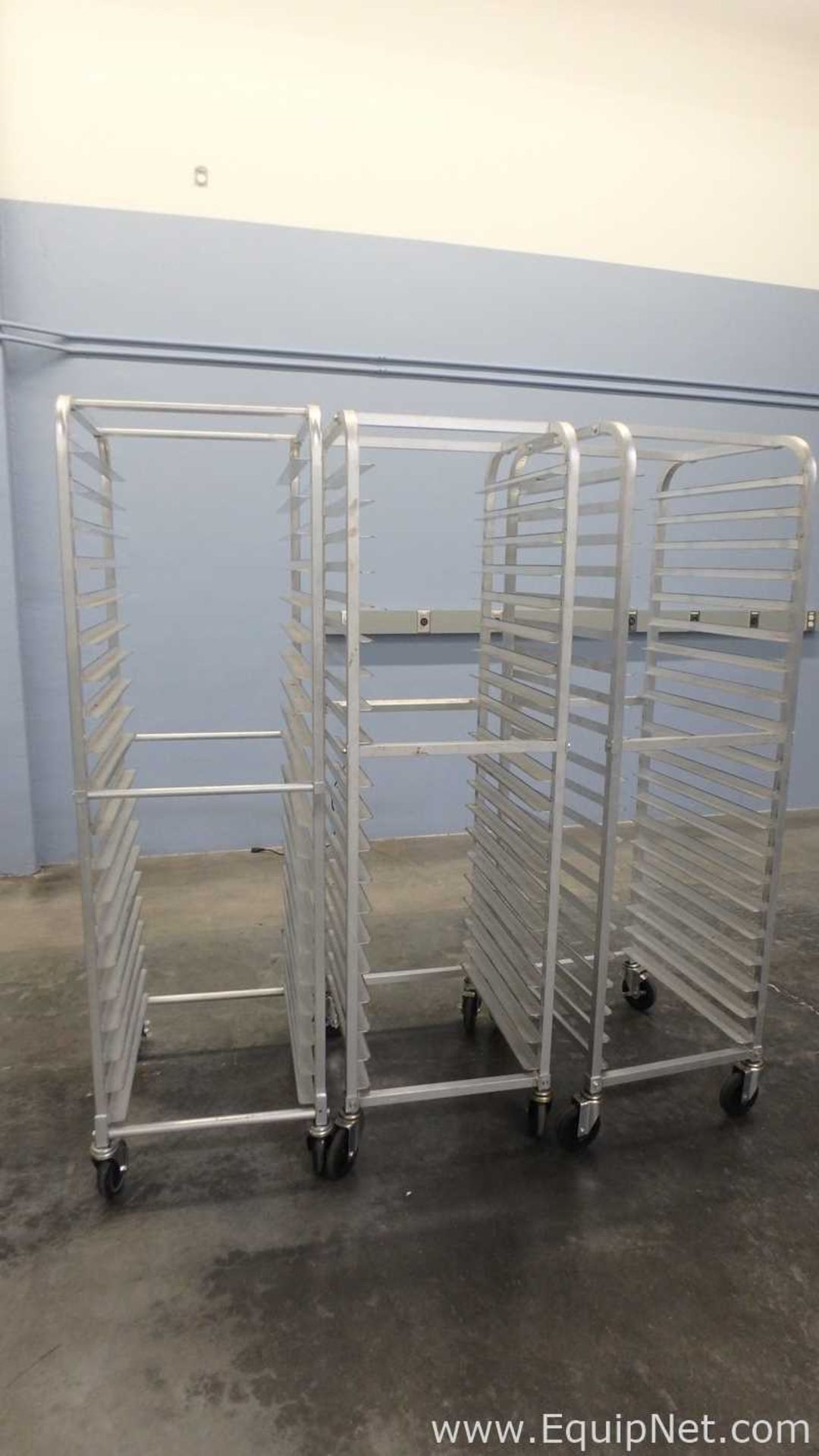 Lot of 3 Allstrong Mobile Pan Rack Full Height Open Sides with Slides for 20 18inx26in Pans