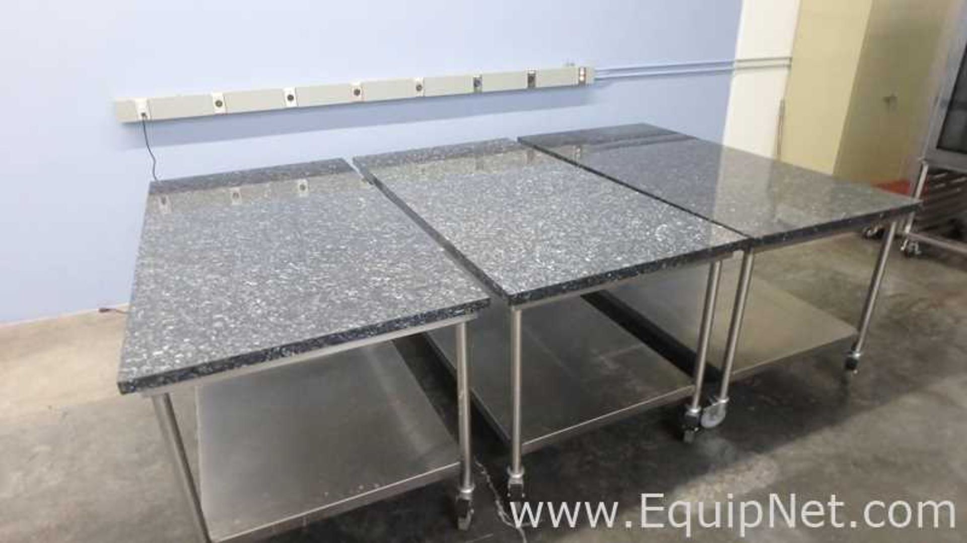 Lot of 3 Granite Top Stainless Steel Work Tables 75in x 39in - Image 7 of 9