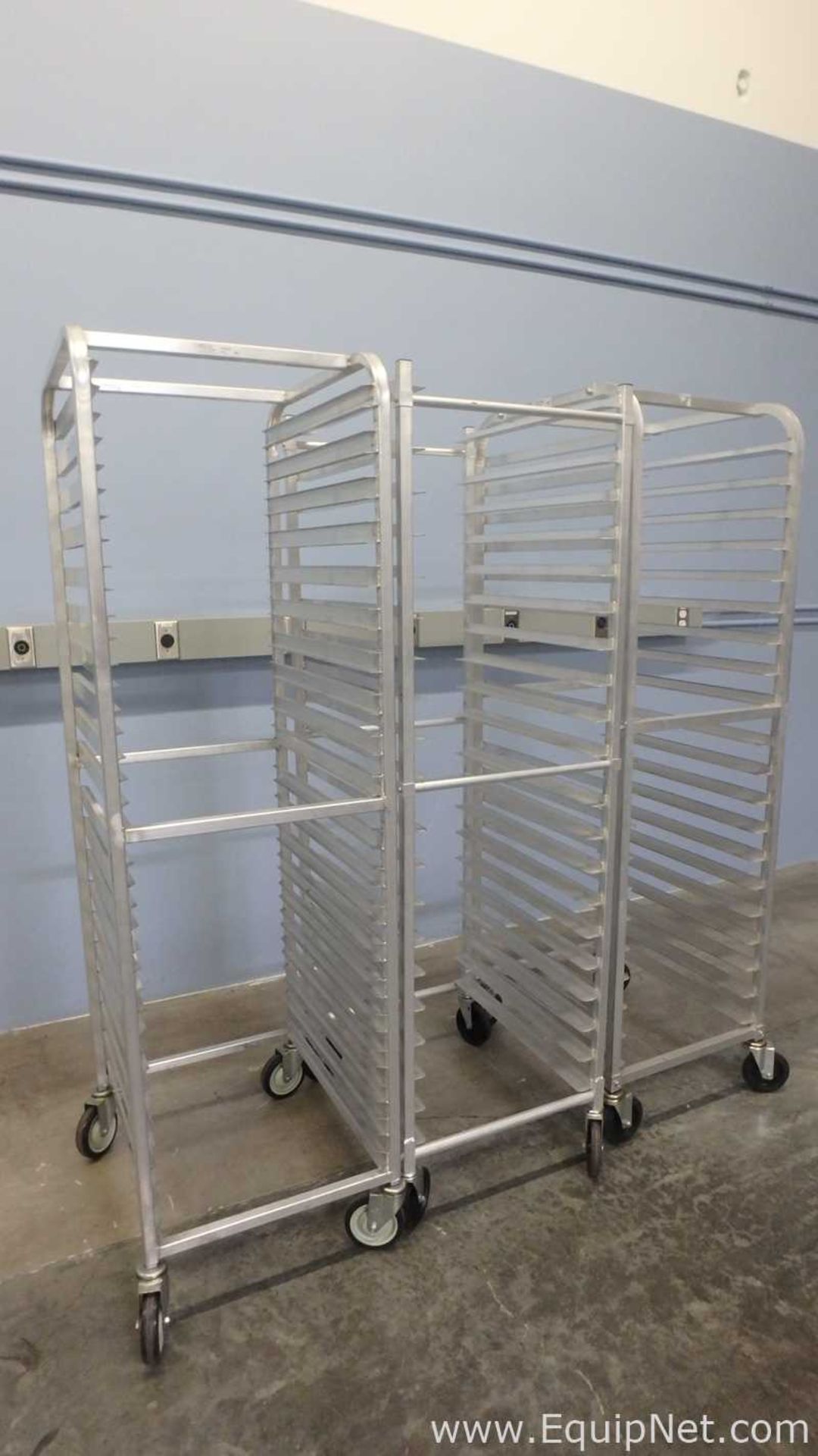 Lot of 3 Mobile Pan Rack Full Height Open Sides with Slides for 40 18inx26in Pans - Image 9 of 10