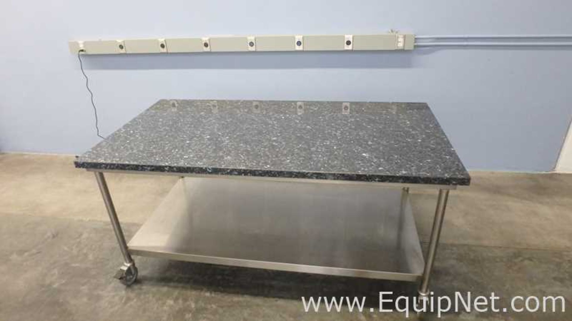 Lot of 3 Granite Top Stainless Steel Work Tables 75in x 39in