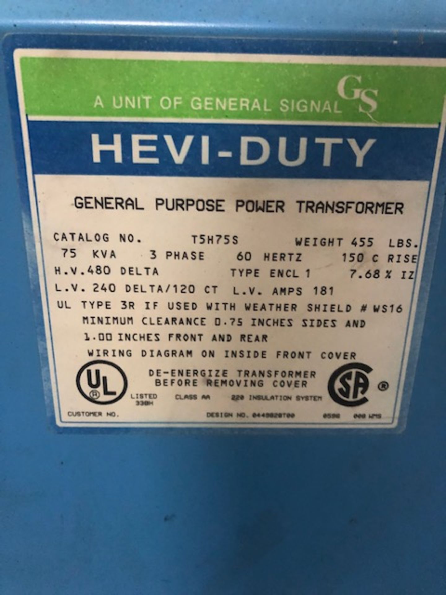 Hevi-Duty 75 KVA Transformer - Image 2 of 2