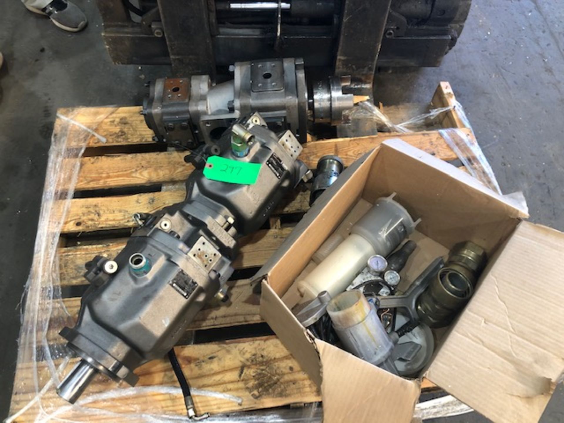 Skid of 2 motors and box of misc parts