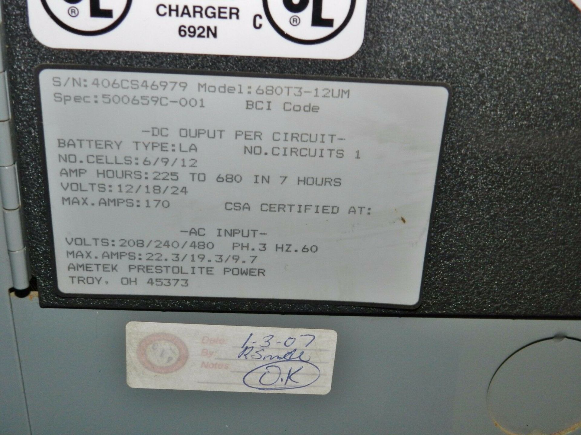 Prestolite Ultra Maxx 24 Volt Battery Charger 680T3-12UM - Image 2 of 2