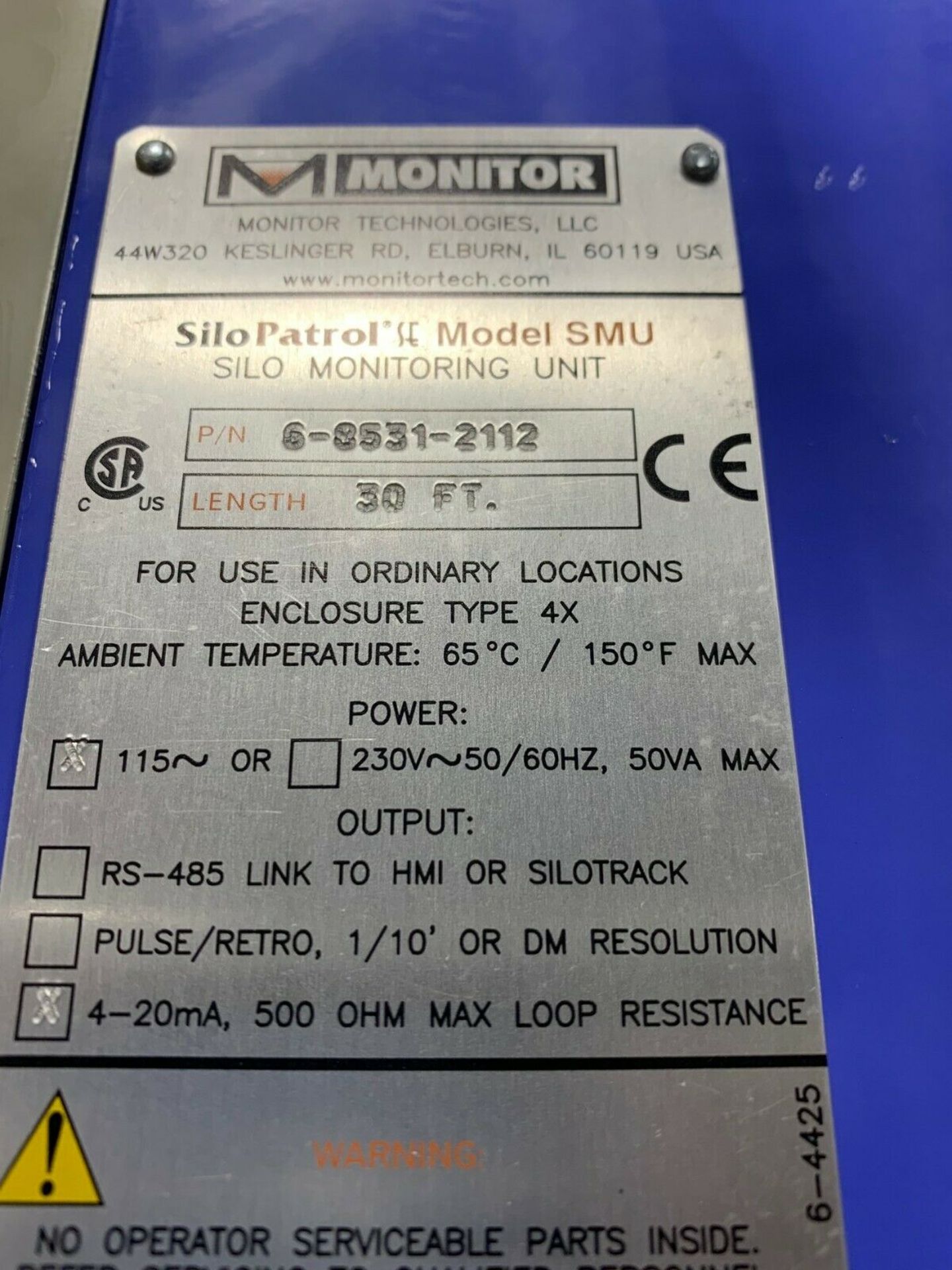 SiloPatrol SE Model SMU - Silo Monitoring Unit P/N 6-8531-2112 (Length 30ft) - Image 3 of 4