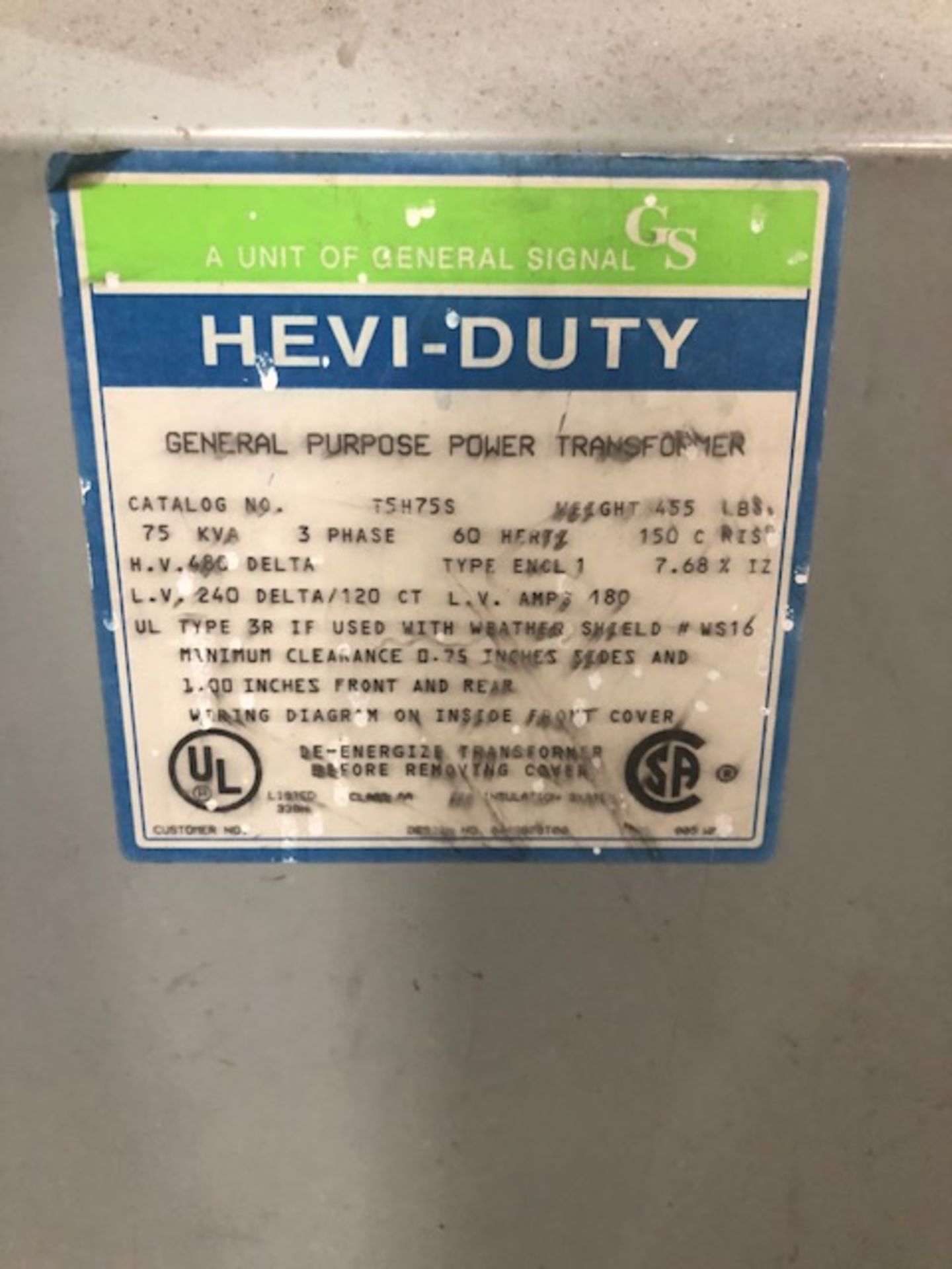 Hevi-Duty 75 KVA Transformer - Image 2 of 2