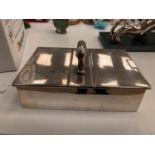Vintage large hallmarked silver cigarette and cigar box, two hinged lids to the top with carrying