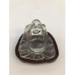 19th Century Chinese carved rock crystal buddha on wooden base