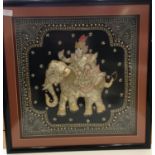 Framed embroidered elephant and rider