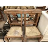 Set of four Raffia seat pine chairs