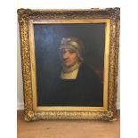19th c oil on canvas portrait of a woman in lace headress, unsigned.60 cm x 50 cm in old gilt frame.