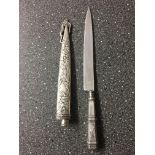 South American silvered dagger and sheath.