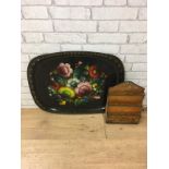 19th c Clements and Newling tollware letter rack and Russian painted floral platter.
