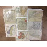 Eight hand coloured 19th c world maps.