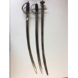 19th C Tulwar and two later swords, no scabbards.