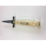 19th c Gothic stylised ivory handled engraved stilletto dagger, engraved to the handle 1890.