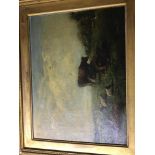 Framed oil on canvas of cows and sheep signed J.L.Bilbie. 30 cm x 40 cm.