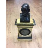 19th c Large mantle clock with bronze bust to the top of Socrates.