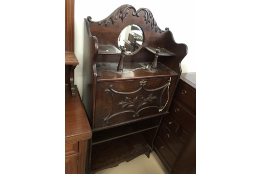 Victorian mahogany mirrored bureau bookcase