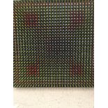 M Wieland coloured rod and dot optical art wall hanging, entitled "pattern in depth" 1970, signed to