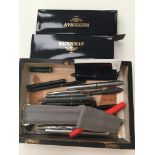 Quantity of fountain and vintage pens, boxed waterman, mentmore, parker etc