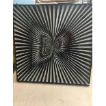 M Wieland original optiical geometric art 1972, signed to the back, entitled "Black and white moire"